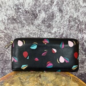 Classic FOSSIL Wallet Clutch Black Zip Around Long Wallet Clutch vintage Leather